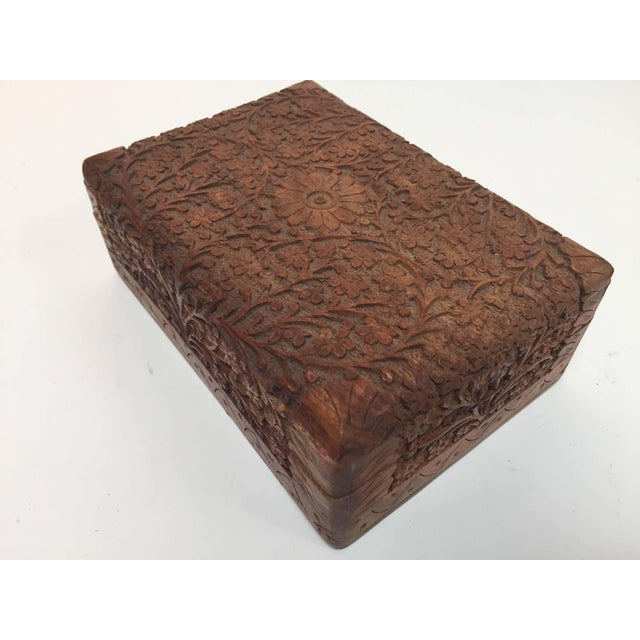 English Hand-Carved Sandalwood Jewelry Box by Rajasthani Artist, India For Sale - Image 3 of 10