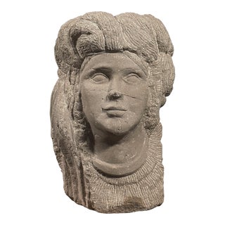 Antique Realist Hand Carved Stone Portrait of Figure With Turban For Sale