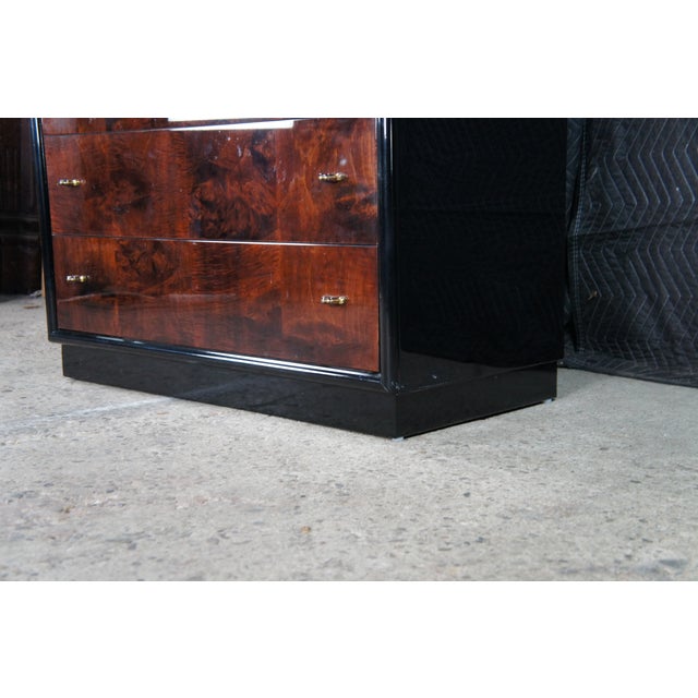 1980s Henredon Scene Three Art Deco Style Walnut Burl Black Lacquer Armoire Wardrobe For Sale - Image 10 of 11