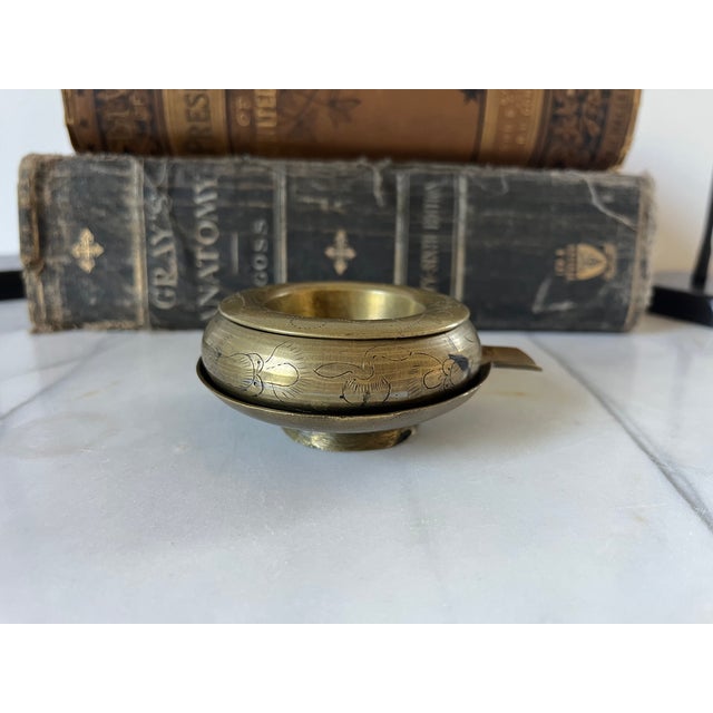 Vintage Chinese Nesting Etched Brass Ashtray Set For Sale - Image 9 of 12