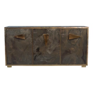 Italian Sideboard with Hand-Painted Marble-Effect Glass from Justfurnituress SRL For Sale