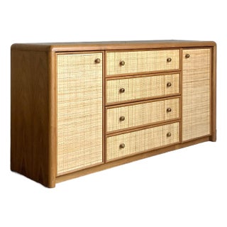 Vintage Boho Grasscloth Credenza For Sale