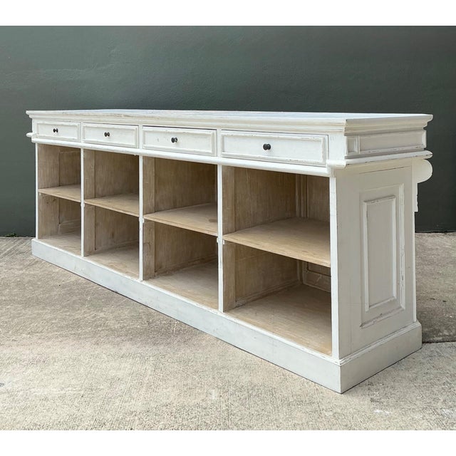 White Vintage Architectural Distressed Wood Display Counter For Sale - Image 8 of 13