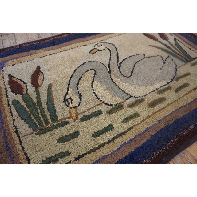 American Unique White Ivory Color With Special Animalia Pattern Vintage Pictorial American Hooked Rug For Sale - Image 3 of 11