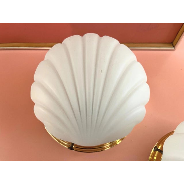 1970s Frosted Glass Scallop Shell Wall Lights - Set of Three For Sale - Image 10 of 18