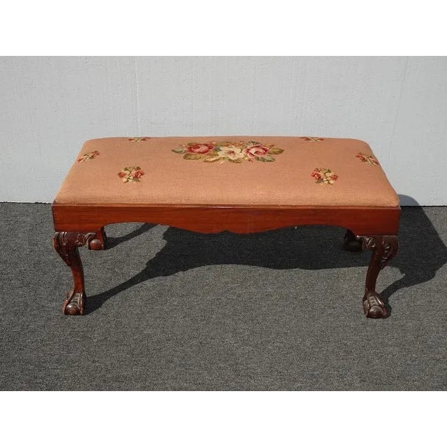 Vintage French Provicial Floral Needlepoint Tapestry Bench W Ball & Claw Feet For Sale - Image 13 of 13