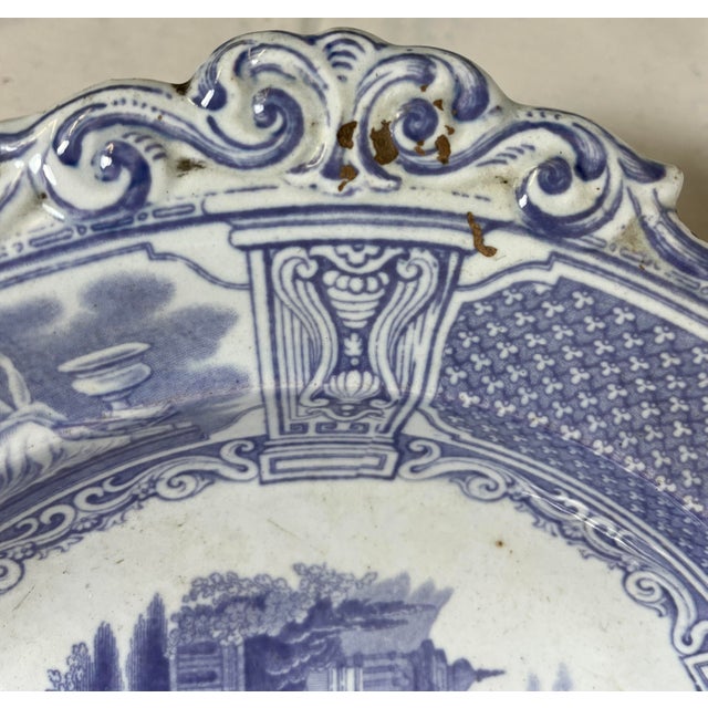 Mid 19th Century Antique 2 Handled Footed Fruit Bowl /Tazza in a Delicate Lavender Neoclassical Bosphorus Pattern Made in England - Circa 1860 For Sale - Image 5 of 12