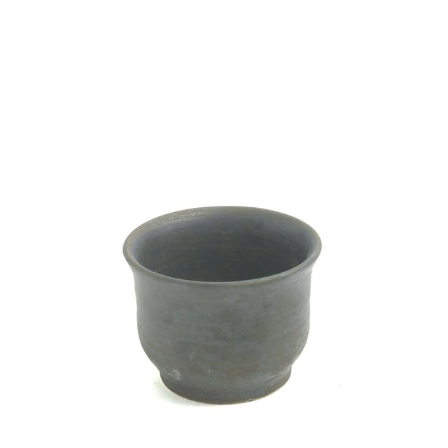 Japanese Minimalistic Black Burnt Raku Ceramics Earth Tea Cups by Laab Milano, Set of 3 For Sale - Image 6 of 7