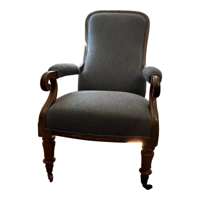 19th Century English Library or Voltaire Armchair on Casters For Sale