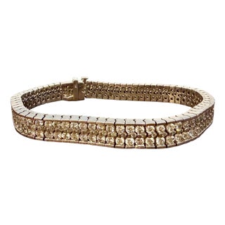 12 Carats Three Row Brilliant Cut Diamond Tennis Bracelet 14kt White Gold 7.3" For Sale