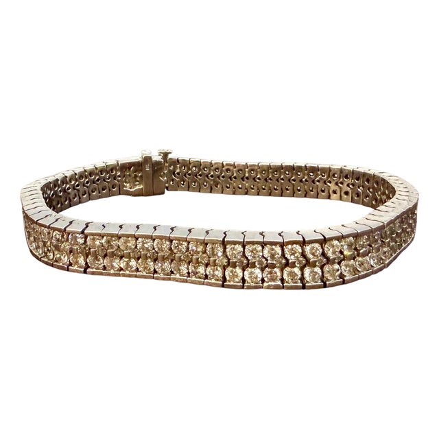 12 Carats Three Row Brilliant Cut Diamond Tennis Bracelet 14kt White Gold 7.3" For Sale