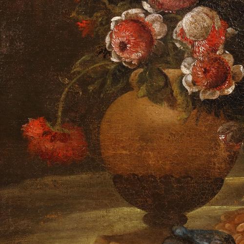 Still Life with Flowers and Fruit, 1700s, Oil on Canvas, Framed For Sale - Image 5 of 9