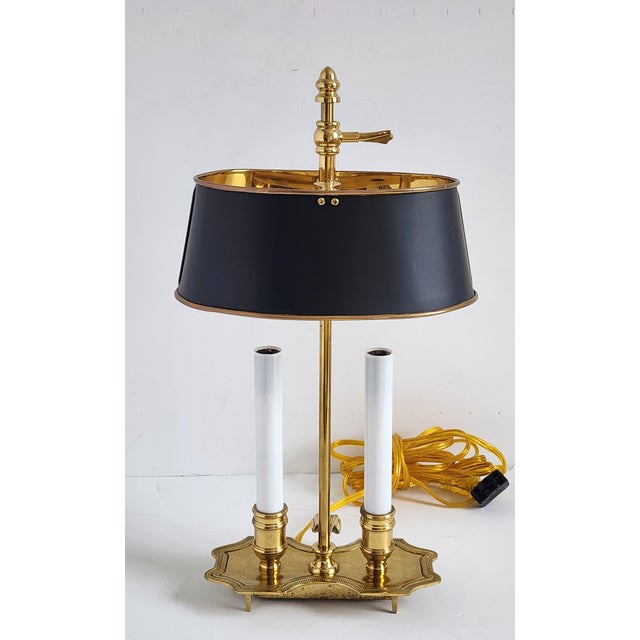 Vintage Brass and Tole bouillote desk or table lamp, inspired from the style of lighting that originated in France in the...