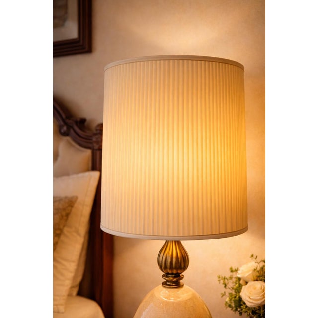 Alabaster 1950s Hollywood Regency Alabaster & Heavy Cast Brass Table Lamps – 35” - a Pair For Sale - Image 8 of 10