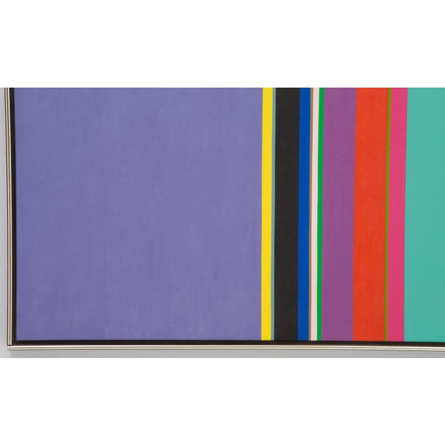 1970s Jay Rosenblum Purple's Choice 42" X 26" Acrylic Painting Visual Stripe Motif Hard-Edge Flat Curtain Forms 1970 For Sale - Image 5 of 12