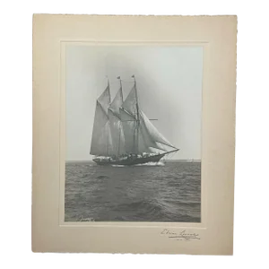 Original Edwin Levick '3 Masted Sailboat at Full Mast' Gelatin Silver Photograph