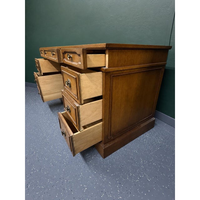 Vintage 1960’s Drexel Triune Tooled Leather Top Desk For Sale - Image 9 of 10