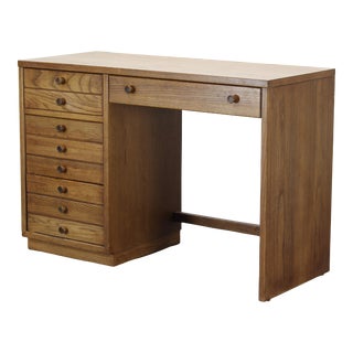Vintage Campaign Style Oak Desk of Four Drawers For Sale