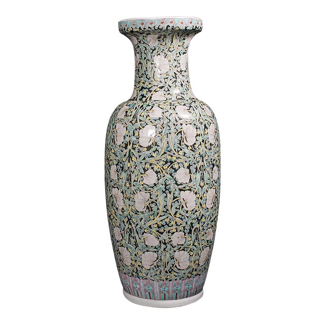 1950s Large Vintage Art Deco Oriental Ceramic Stem Vase For Sale