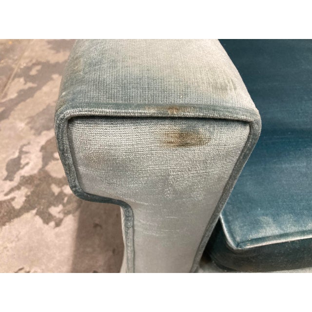 Mid-20th Century Aqua Velvet Couch For Sale - Image 9 of 12