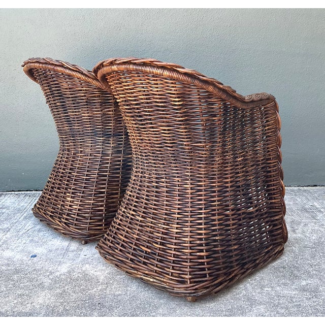 Vintage Woven Rattan Lounge Chairs - Pair For Sale - Image 11 of 12