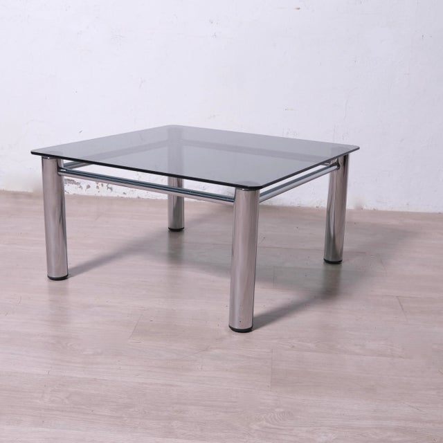 Chromed Metal and Smoked Glass Coffee Table, 1970s For Sale - Image 12 of 12