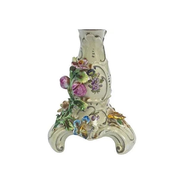 Farmhouse Antique Porcelain Floral Candleholder For Sale - Image 3 of 4