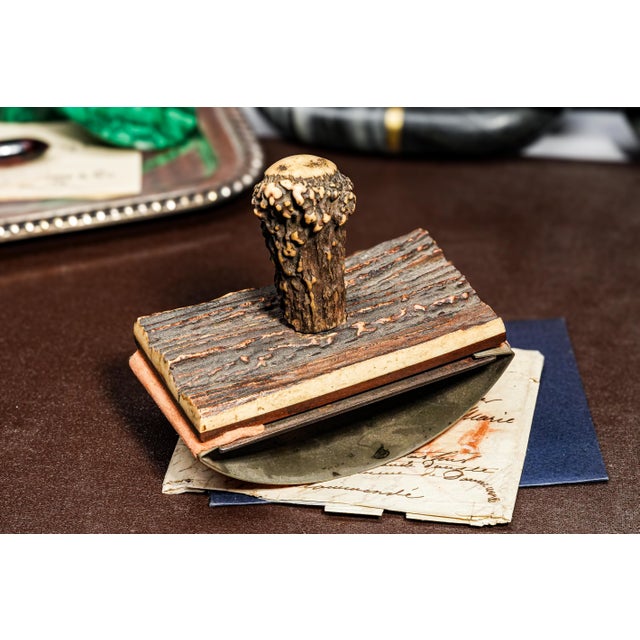 Rustic Victorian Hunting Trophy Antique Antler Desk Set Paperweight Blotter For Sale - Image 4 of 14