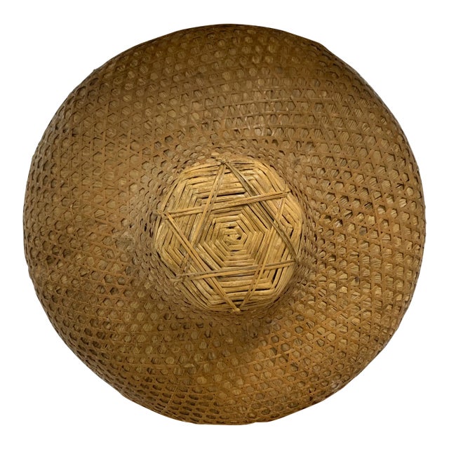 Vintage Handwoven Vietnamese Bamboo & Straw Field Hat For Sale