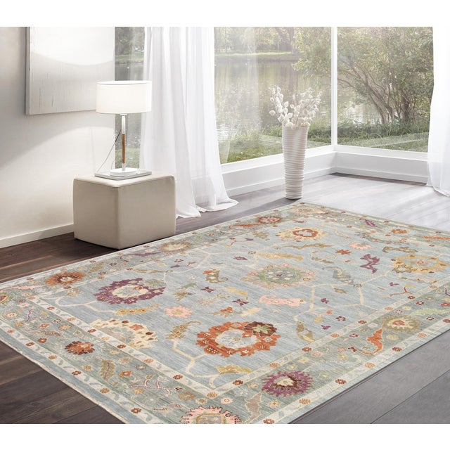 Oushak Wool Blue Area Rug- 5'11'' X 8'10'' For Sale In New York - Image 6 of 6