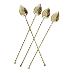 Sterling Silver Highball or Iced Tea Heart Leaf Bowl Stirring Straws, Set of 4