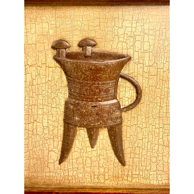 1970s Asian-Inspired Cast Stone Relief Vessel Motif Four-Panel Decorative Screen For Sale - Image 4 of 11