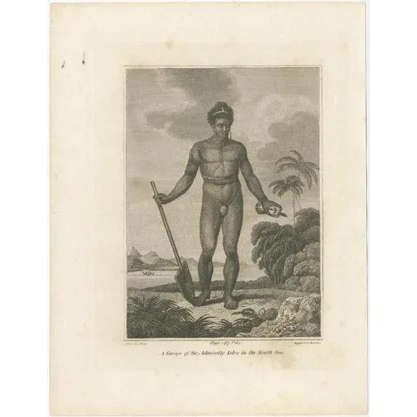 The 1801 engraving depicts a figure labeled as "A Savage of the Admiralty Isles in the South Sea." The image portrays a...