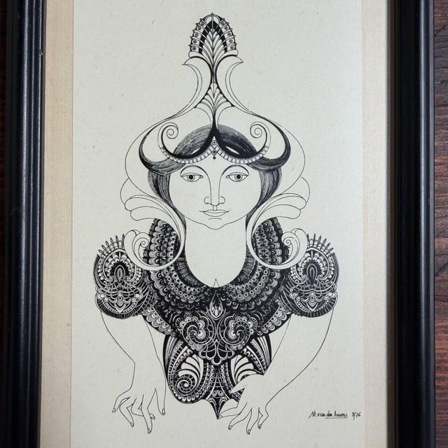 Contemporary Stella Van der Auwera, Stylized Female Figure, 1976, Art Print, Framed For Sale - Image 3 of 7