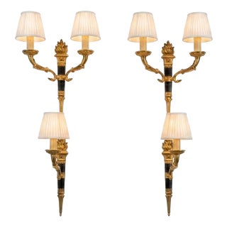 Vintage French Empire Style Torch Wall Sconces in Gilt Bronze, 1950s, Set of 4 For Sale
