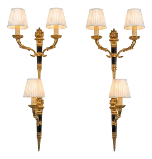 Vintage French Empire Style Torch Wall Sconces in Gilt Bronze, 1950s, Set of 4