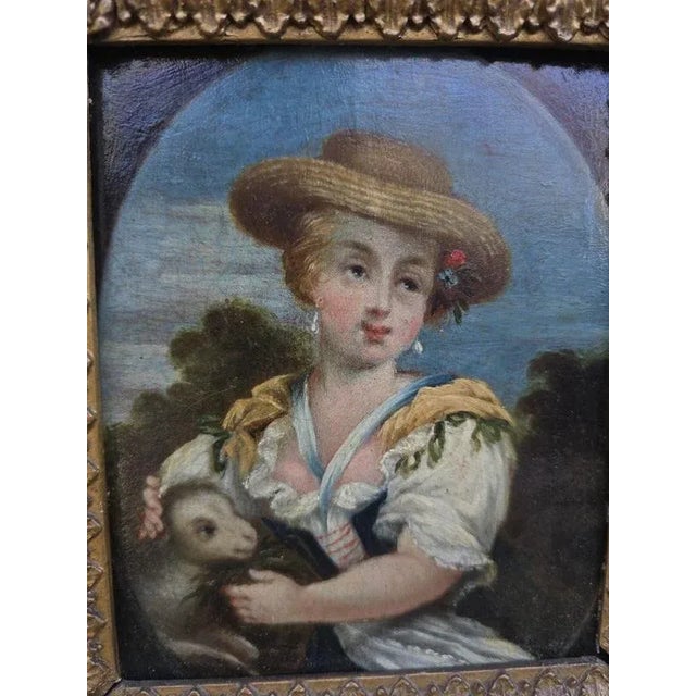 Young Shepherdesses, 1870, Oil Paintings on Panel, Set of 2 For Sale - Image 9 of 11