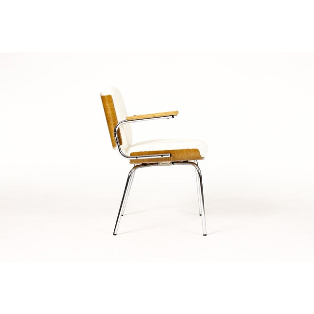1960s Danish Modern / Mid Century Arm Chairs — Attributed to Duba Møbelindustri — Chrome + Oak + Natural Bouclé For Sale In Los Angeles - Image 6 of 10