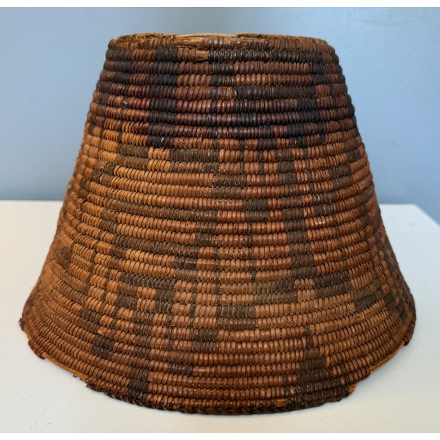 Antique Western Apache Coiled Storage Basket - 12” Hand Woven in the Style of Native American Art For Sale - Image 12 of 14