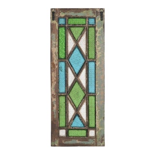 Vintage Indian Teakwood and Colored Glass Window For Sale