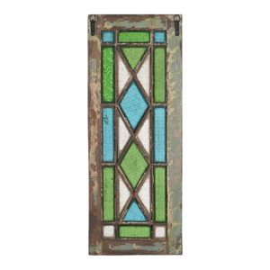 Vintage Indian Teakwood and Colored Glass Window