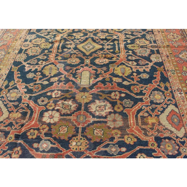 Early 20th Century Antique Persian Sultanabad Gallery Rug With All Over Design in Blue Background 6' X 11' For Sale - Image 5 of 8