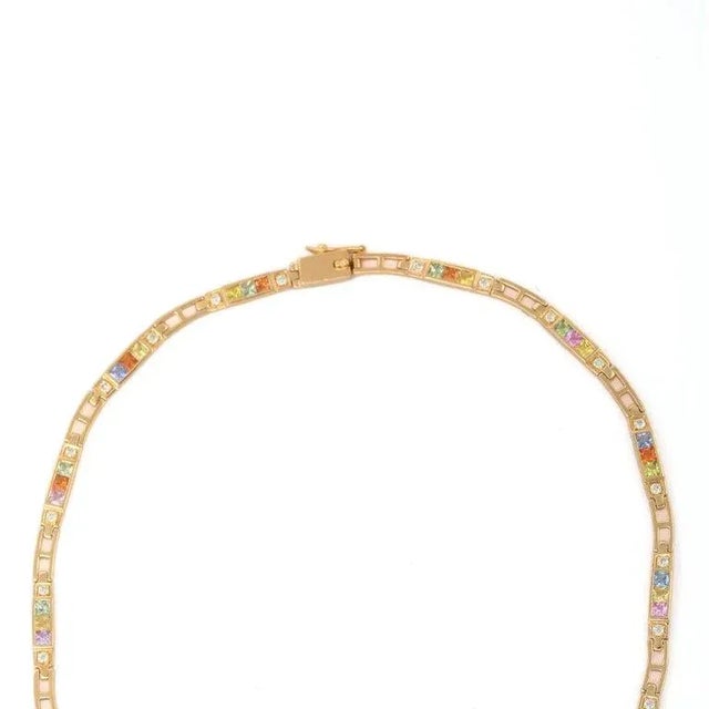 5.45ct Ranibow Sapphire Square Cut Tennis Necklace in 18k Yellow Gold For Sale In New York - Image 6 of 13