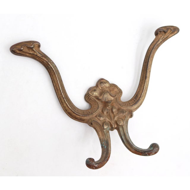 Mid 20th Century Pair of Art Nouveau Brass Plated Cast Iron Hall Tree Hooks For Sale - Image 4 of 7