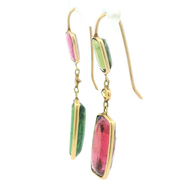 2020s Talia Jade Pink Green Tourmaline 14k Gold Drop Earrings, Pair For Sale - Image 5 of 9