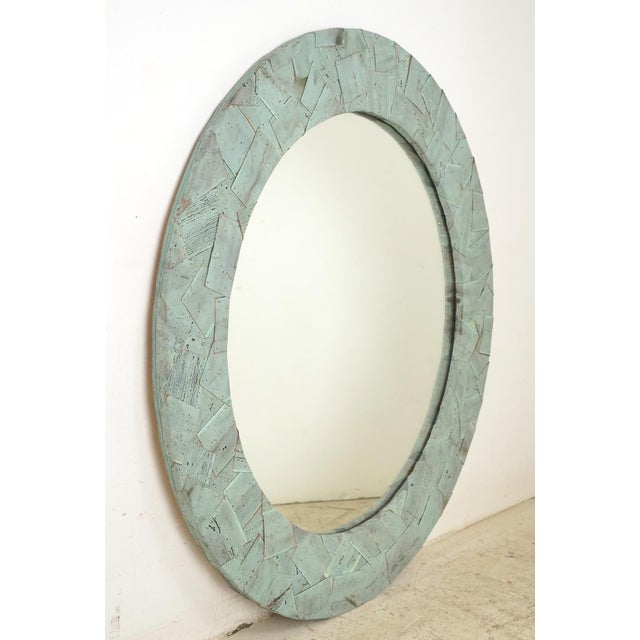 Traditional Handcrafted 32.875 In. Round Copper Collage Art Wall Mirror For Sale - Image 3 of 6