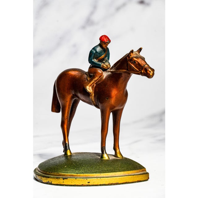 Colorful Horse Jockey Antique Cold Painted Bronze Sculpture Statue Bookends Equestrian For Sale In New York - Image 6 of 18