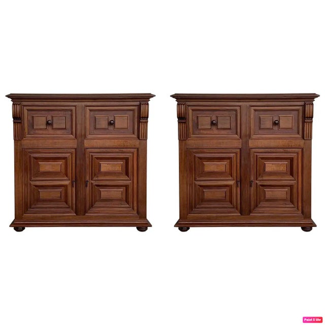 20th Century Pair of Catalan Carved Walnut Tuscan Two Drawers Credenza or Buffet For Sale - Image 13 of 13