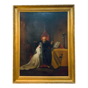 Antique Italian Rococo Priest Blessing Oil Painting
