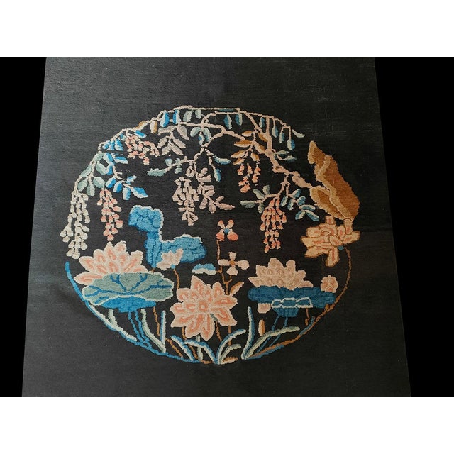 Late 19th Century 1890s Black Floral Medallion Antique Chinese Peking Rug 3'6" X 3'6" Hand Knotted Wool Carpet For Sale - Image 5 of 6